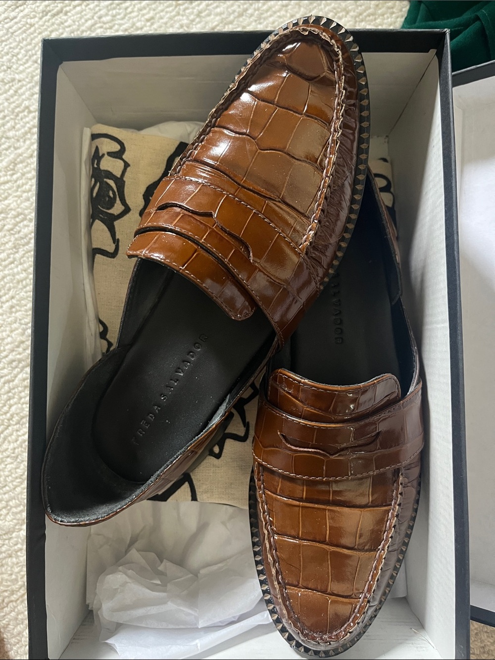 Freda Salvador Brown Tash Loafers Croc-Embossed Sz 6.5 - Picture 3 of 5